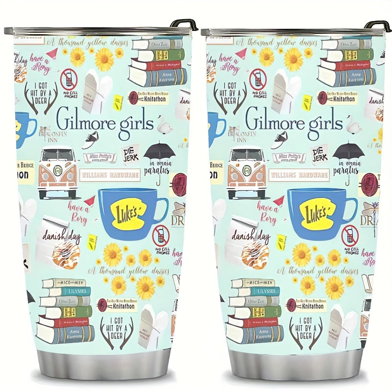 1pc 20oz Gilmore TV Show Themed Stainless Steel Tumbler with Iconic Book & TV Quotes, Cute Coffee Cup Design for Hot/Cold Drinks, School, Outdoor, Gift for Fans (Aspiring Writers, Jess & Rory Inspired), Coffee Travel Mug, Tea