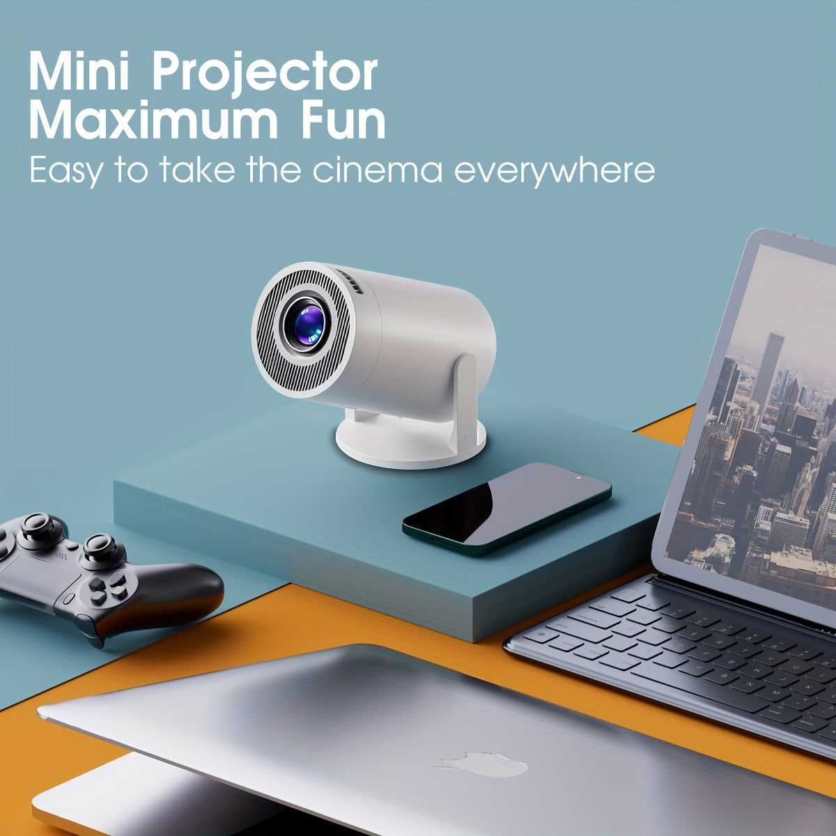 High-Definition Projector,  Fast Focus, 180° Rotation, Compatible with Mobile Phones, Tablets, Computers