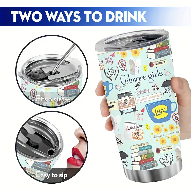 1pc 20oz Gilmore TV Show Themed Stainless Steel Tumbler with Iconic Book & TV Quotes, Cute Coffee Cup Design for Hot/Cold Drinks, School, Outdoor, Gift for Fans (Aspiring Writers, Jess & Rory Inspired), Coffee Travel Mug, Tea