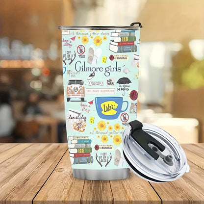 1pc 20oz Gilmore TV Show Themed Stainless Steel Tumbler with Iconic Book & TV Quotes, Cute Coffee Cup Design for Hot/Cold Drinks, School, Outdoor, Gift for Fans (Aspiring Writers, Jess & Rory Inspired), Coffee Travel Mug, Tea