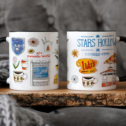 "Stars Hollow" 1pc 11oz Modern Gilmore Girls Coffee Mug Design with Luke's Diner & Coffee Shop Icons