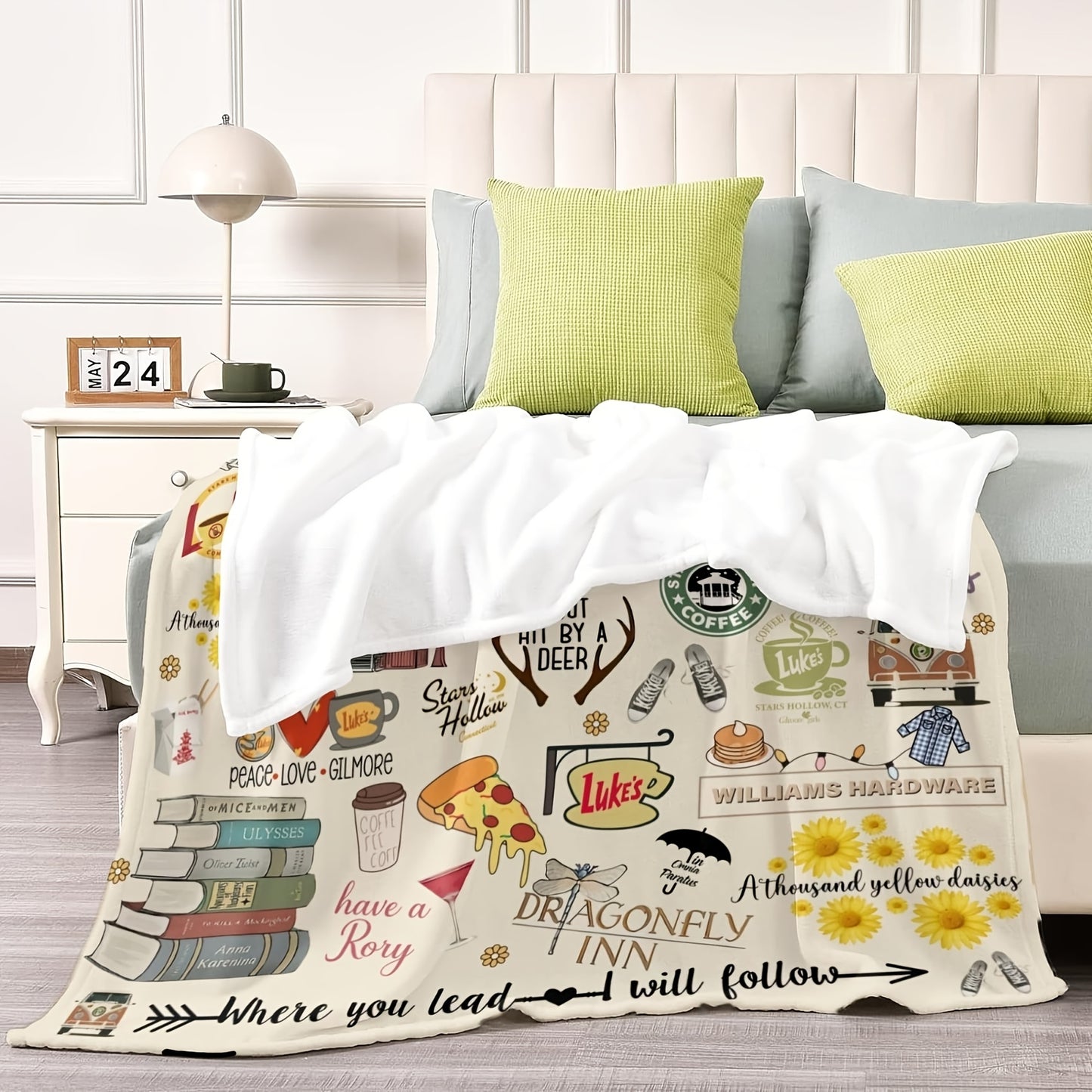 Gilmore Girls TV Show Themed Throw Blanket - Ultra-Soft Fleece with Luke's Diner, Stars Hollow & "Where You Lead" Quotes
