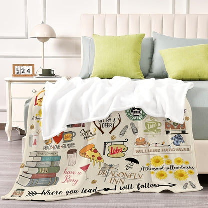 Gilmore Girls TV Show Themed Throw Blanket - Ultra-Soft Fleece with Luke's Diner, Stars Hollow & "Where You Lead" Quotes