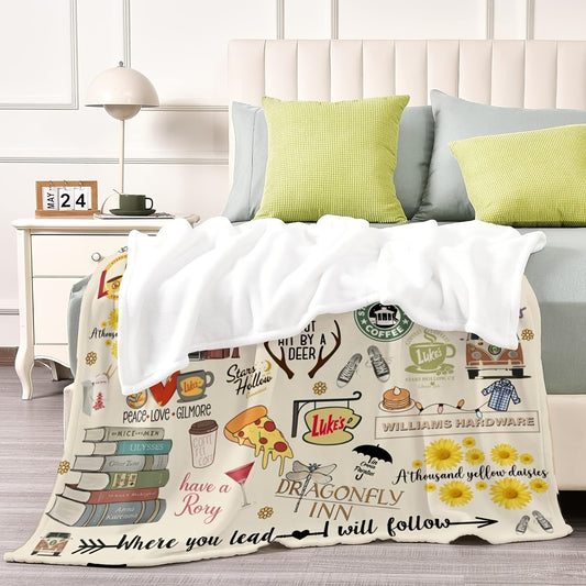 Gilmore Girls TV Show Themed Throw Blanket - Ultra-Soft Fleece with Luke's Diner, Stars Hollow & "Where You Lead" Quotes