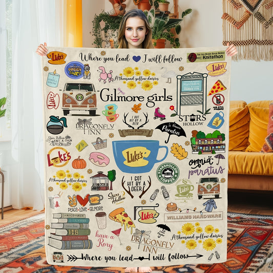 Gilmore Girls TV Show Themed Throw Blanket - Ultra-Soft Fleece with Luke's Diner, Stars Hollow & "Where You Lead" Quotes