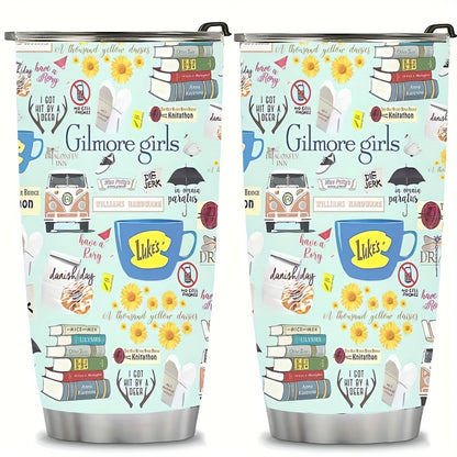 1pc 20oz Gilmore TV Show Themed Stainless Steel Tumbler with Iconic Book & TV Quotes, Cute Coffee Cup Design for Hot/Cold Drinks, School, Outdoor, Gift for Fans (Aspiring Writers, Jess & Rory Inspired), Coffee Travel Mug, Tea