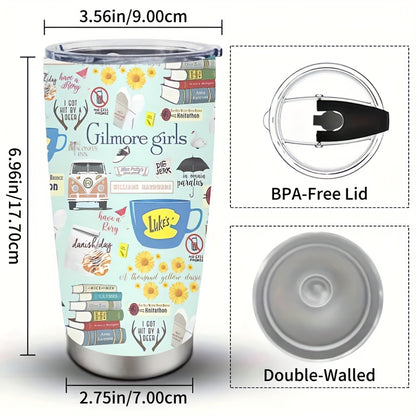 1pc 20oz Gilmore TV Show Themed Stainless Steel Tumbler with Iconic Book & TV Quotes, Cute Coffee Cup Design for Hot/Cold Drinks, School, Outdoor, Gift for Fans (Aspiring Writers, Jess & Rory Inspired), Coffee Travel Mug, Tea