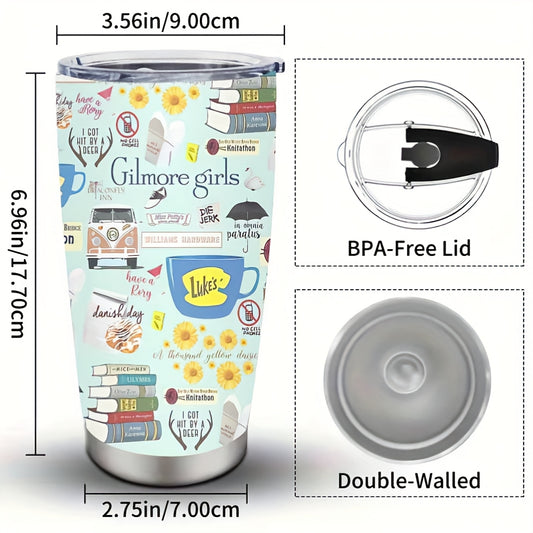 1pc 20oz Gilmore TV Show Themed Stainless Steel Tumbler with Iconic Book & TV Quotes, Cute Coffee Cup Design for Hot/Cold Drinks, School, Outdoor, Gift for Fans (Aspiring Writers, Jess & Rory Inspired), Coffee Travel Mug, Tea