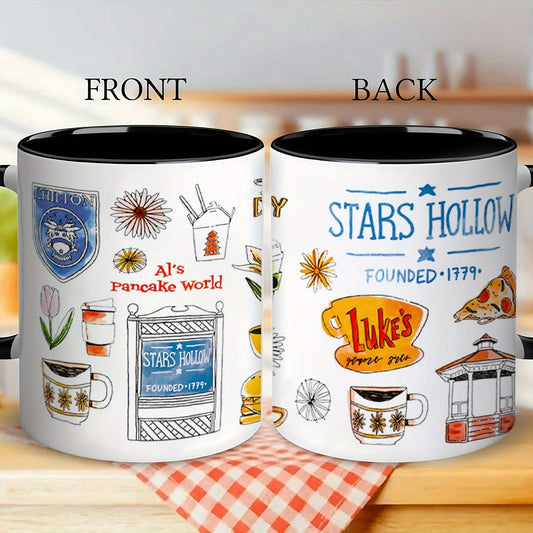 "Stars Hollow" 1pc 11oz Modern Gilmore Girls Coffee Mug Design with Luke's Diner & Coffee Shop Icons