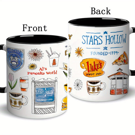 "Stars Hollow" 1pc 11oz Modern Gilmore Girls Coffee Mug Design with Luke's Diner & Coffee Shop Icons