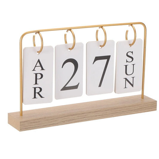 Vintage Wooden Perpetual Desktop Flip Month to Date Display Standing Calendar for Office/Home Decoration