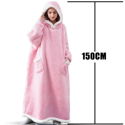 Winter Hoodies Sweatshirt Women Men Pullover Fleece Giant TV Oversized Blanket with Long Flannel Sleeves