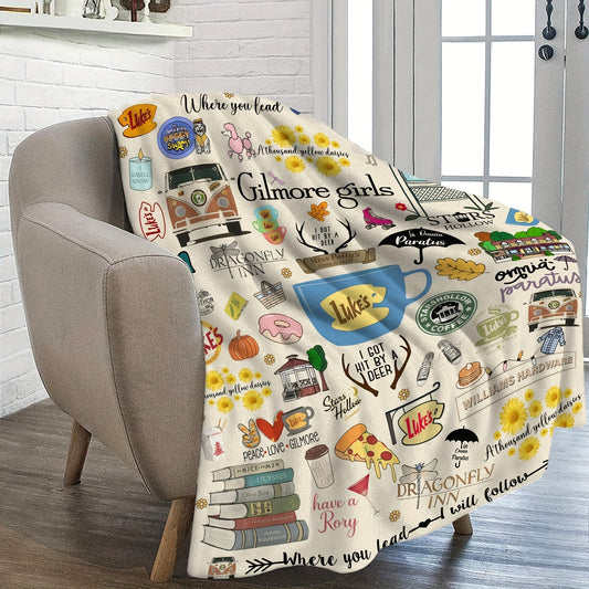 Gilmore Girls TV Show Themed Throw Blanket - Ultra-Soft Fleece with Luke's Diner, Stars Hollow & "Where You Lead" Quotes