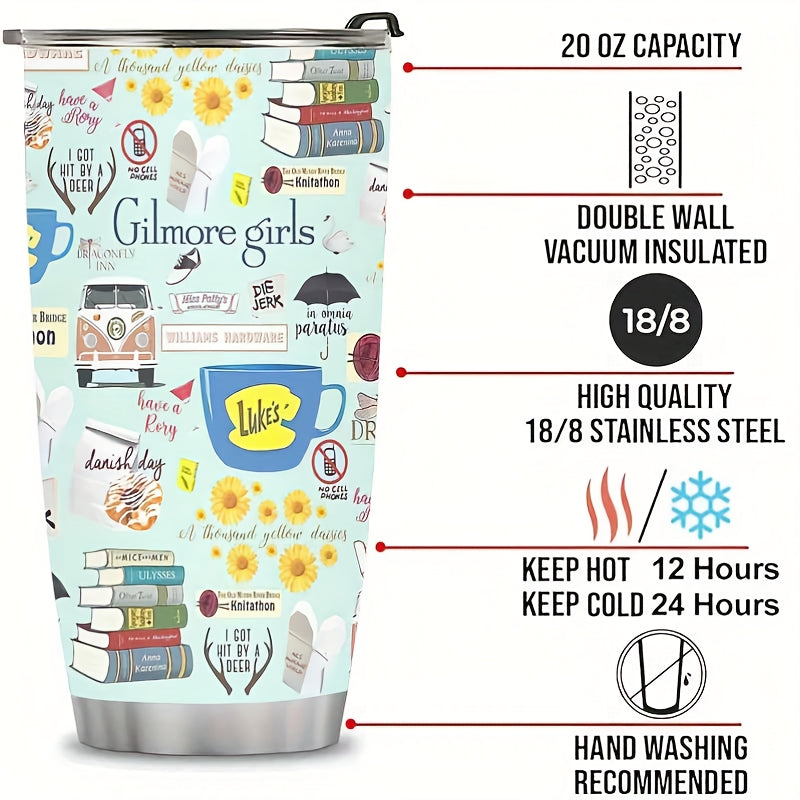 1pc 20oz Gilmore TV Show Themed Stainless Steel Tumbler with Iconic Book & TV Quotes, Cute Coffee Cup Design for Hot/Cold Drinks, School, Outdoor, Gift for Fans (Aspiring Writers, Jess & Rory Inspired), Coffee Travel Mug, Tea