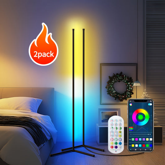 1-2 pack Corner Smart RGB LED Floor Lamp with App And Remote Control